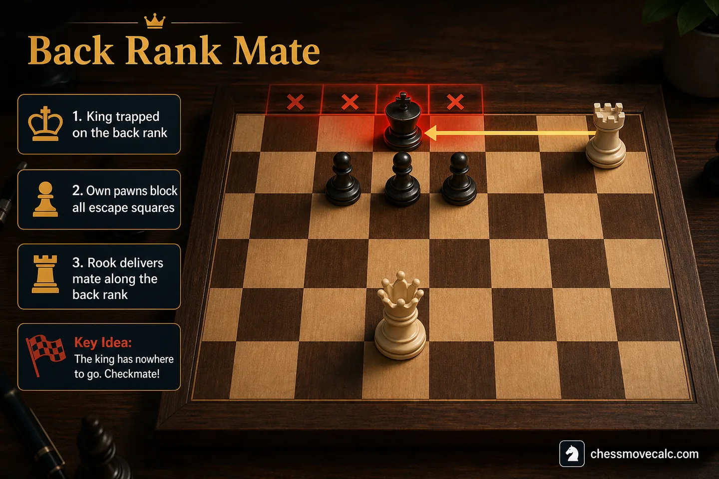 Mini-pattern graphic showing a trapped king behind its own pawns