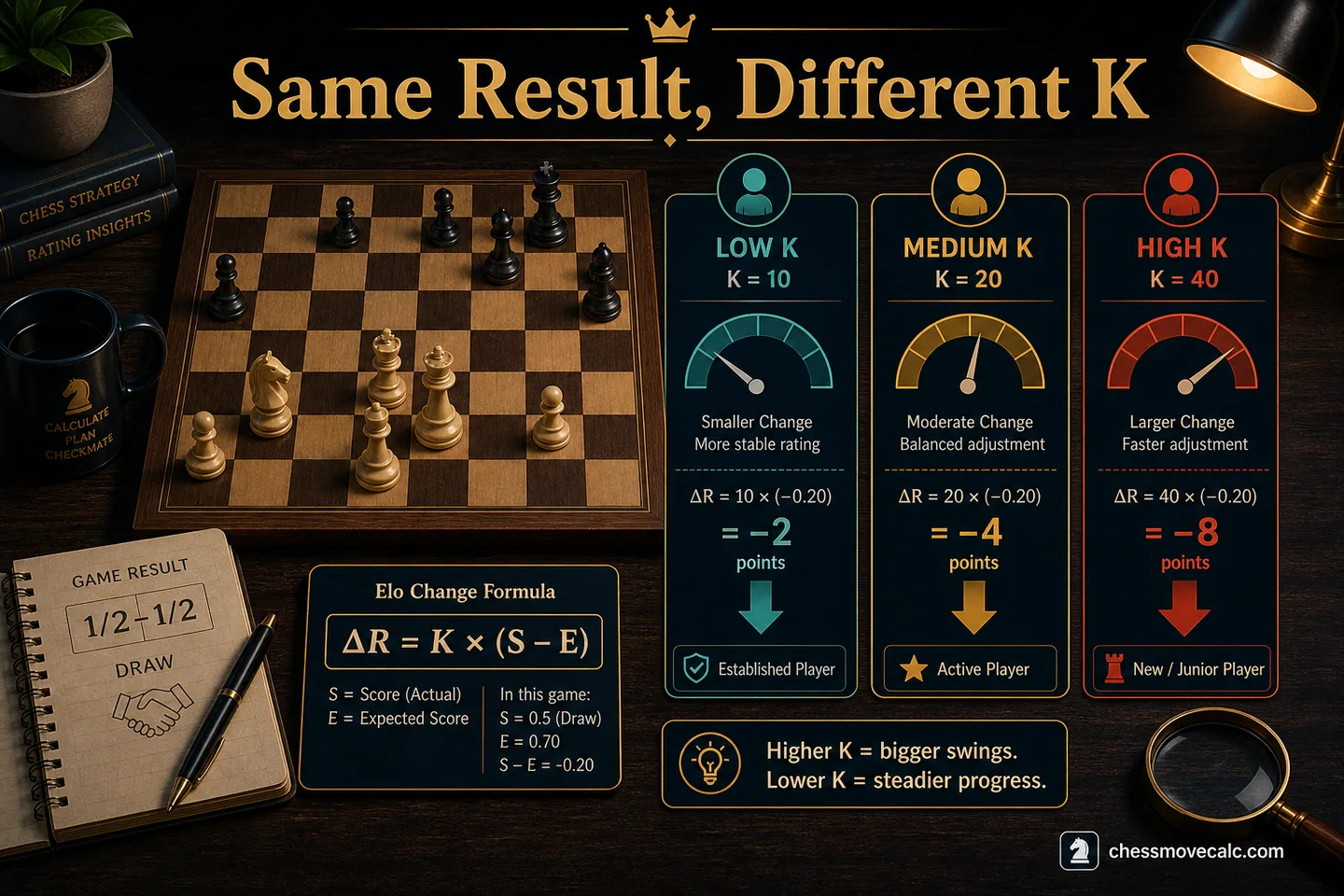 Comparison chart showing the same result under different K-factors