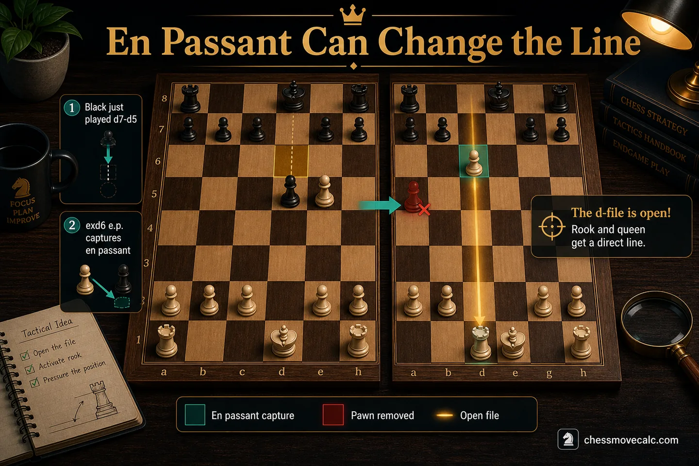 Tactics image showing en passant opening a file or changing a sequence