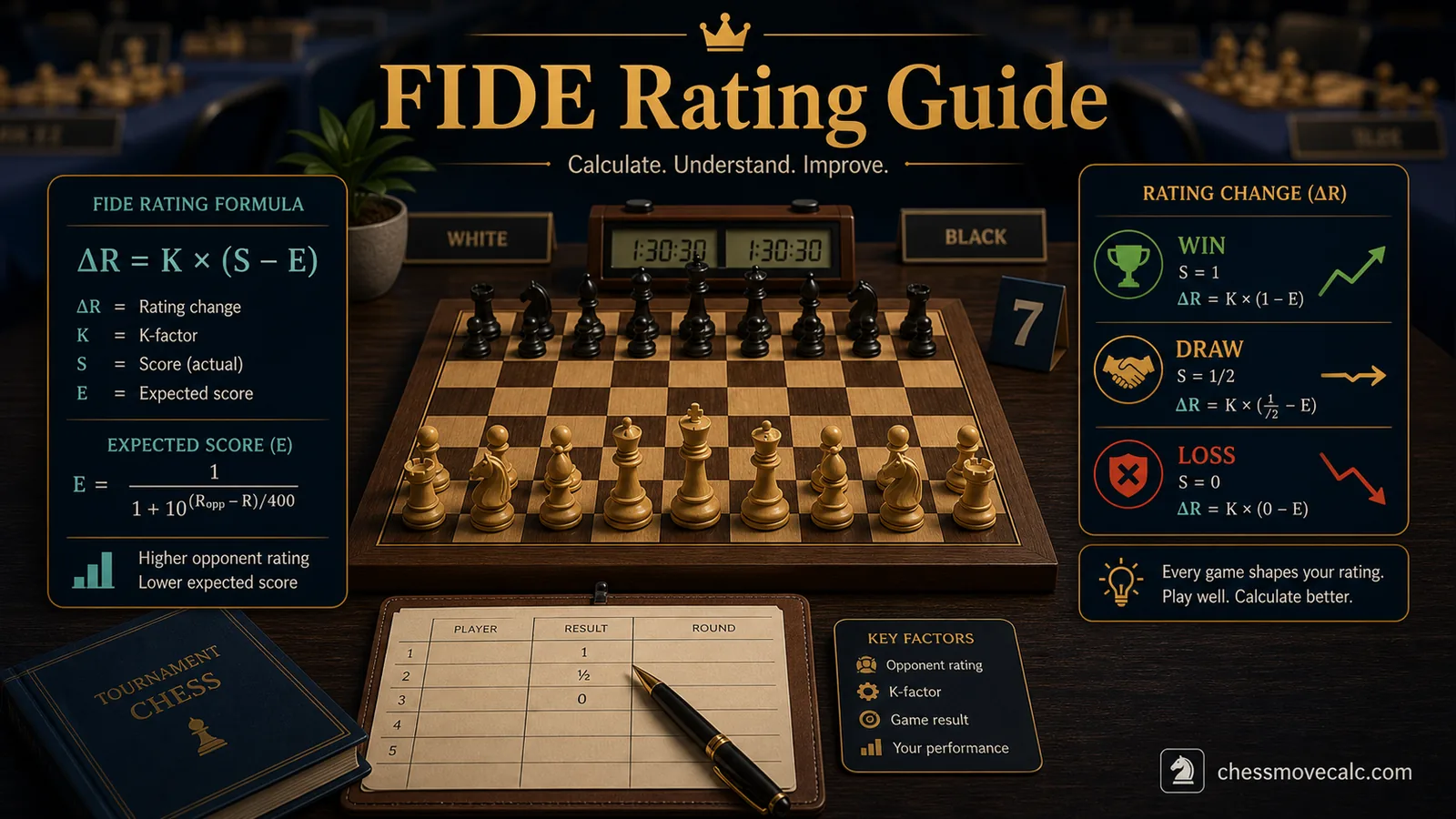 FIDE Rating Calculator Guide hero infographic