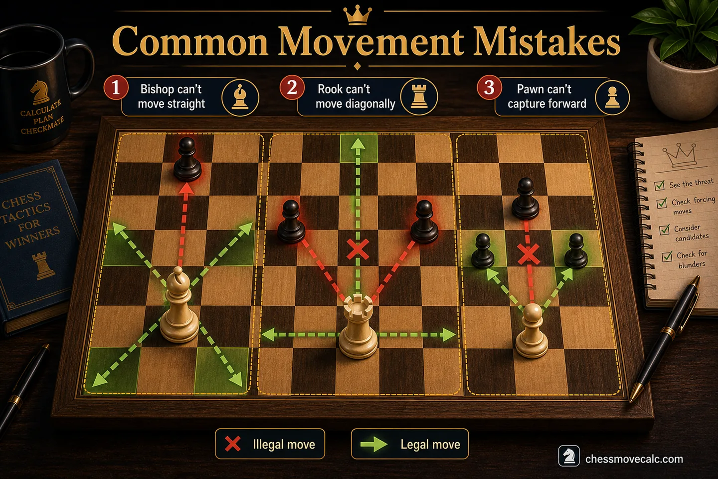 Warning graphic showing several illegal beginner moves and why they fail