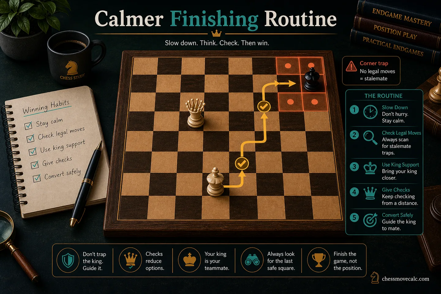 A calmer finishing routine for technically won endgames