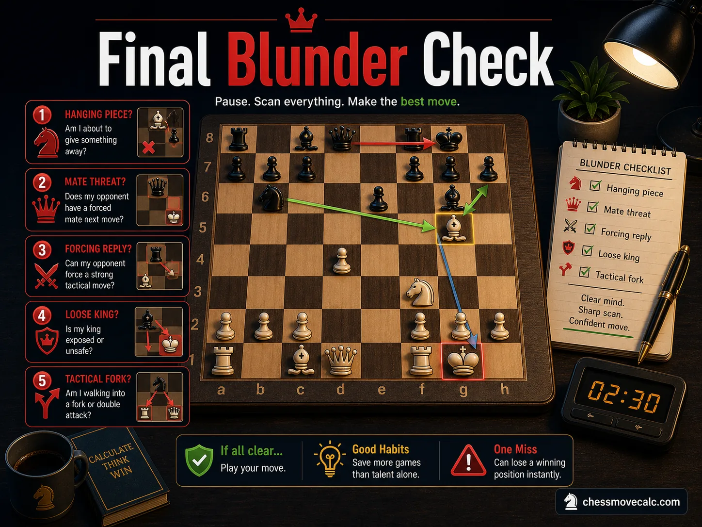 Infographic checklist for the final blunder check before making the next move in chess