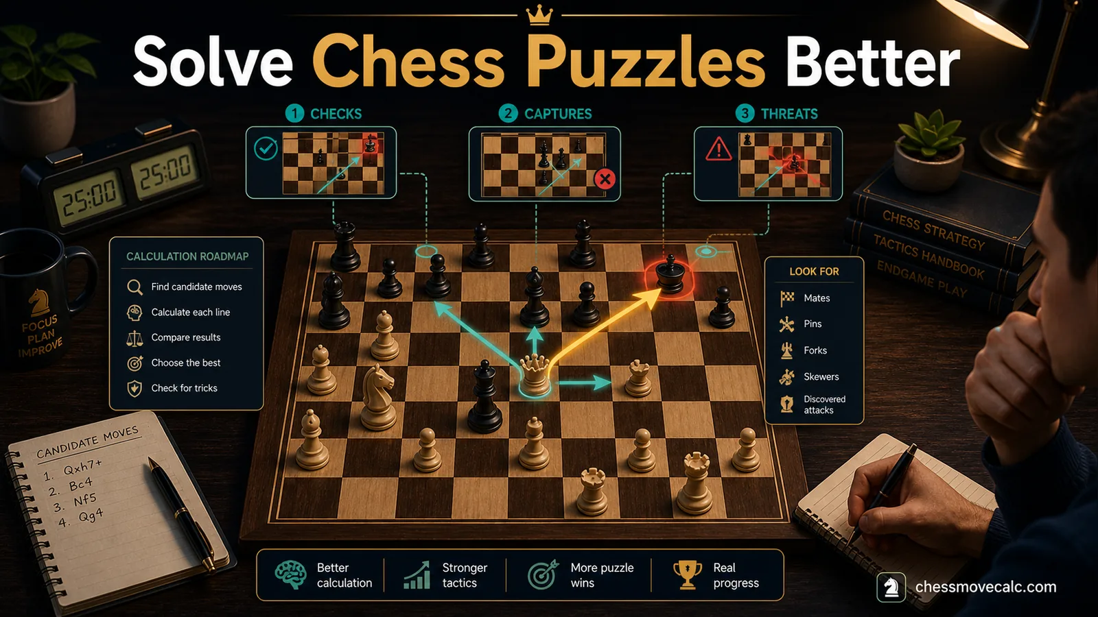 How to Solve Chess Puzzles Better hero infographic