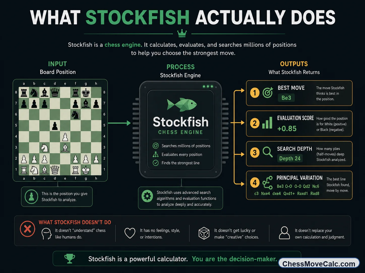 Infographic explaining what Stockfish actually does in online chess analysis