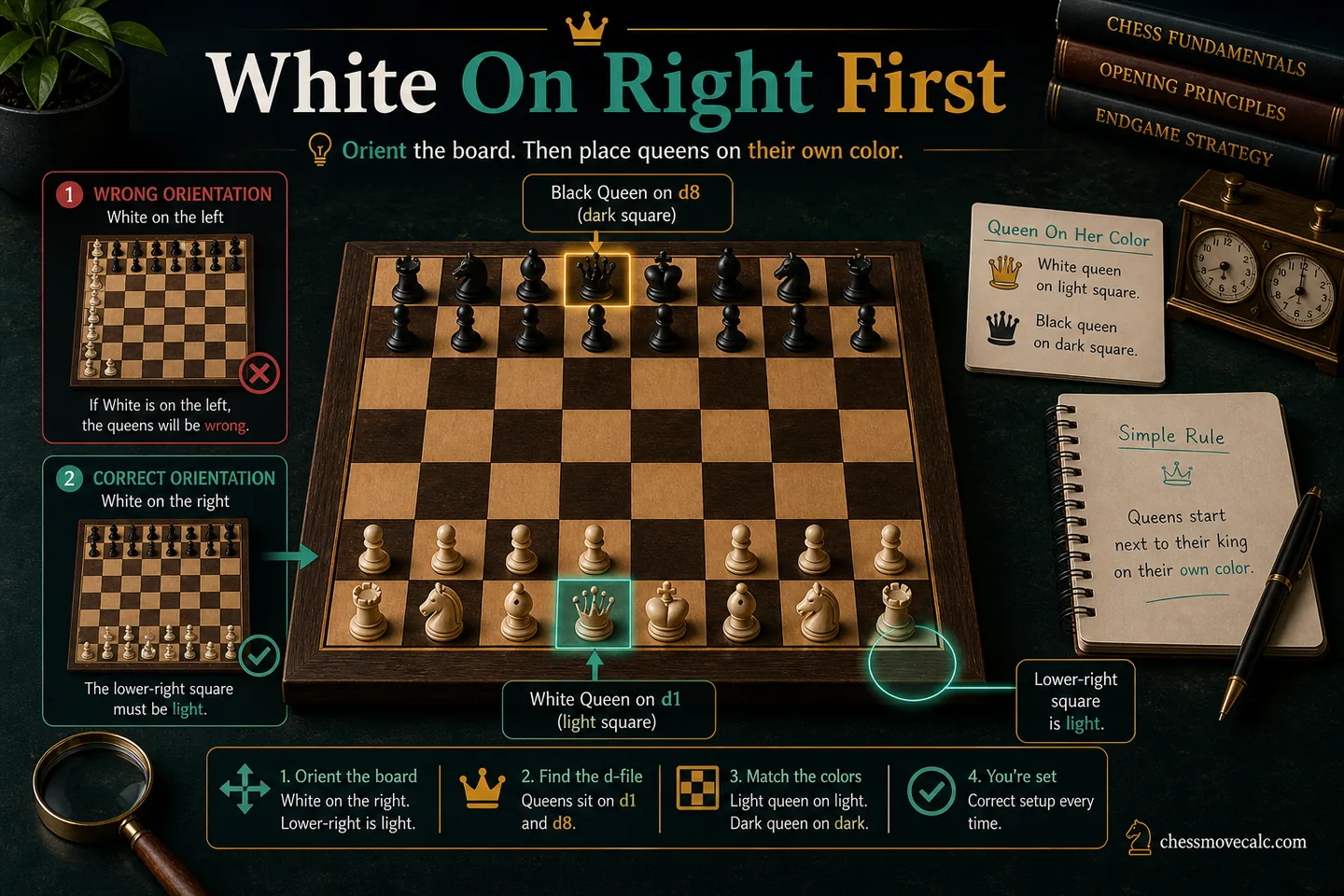 Side-by-side graphic showing correct and incorrect board orientation
